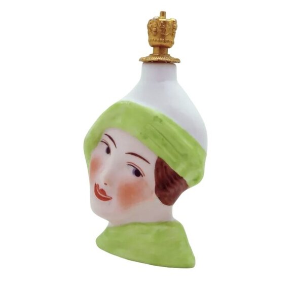 Vintage Art Deco Flapper Lady Head Flask German Crown Top Figural Perfume Bottle - Picture 3 of 5